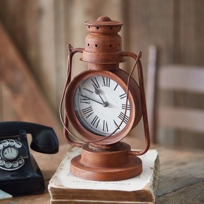 Rustic Kerosene Lantern Table Clock