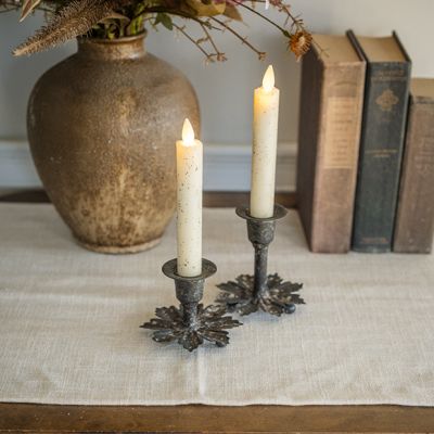 Rustic Leaf Taper Candle Holder Set of 2