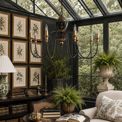 Rustic Manor Black Scroll Arm Chandelier