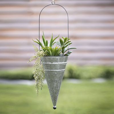 Rustic Metal Hanging Cone Planter