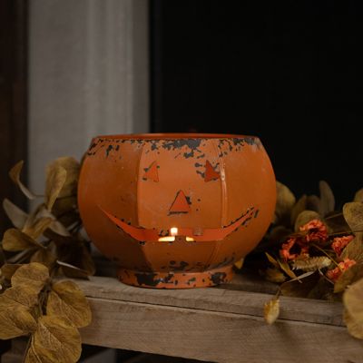 Rustic Metal Jack O Lantern Bowl 6 Inch