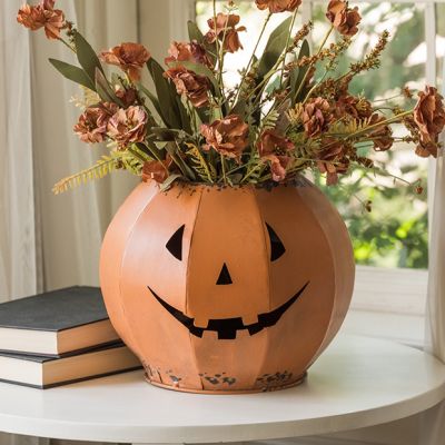 Rustic Metal Jack O Lantern Bowl 8 Inch