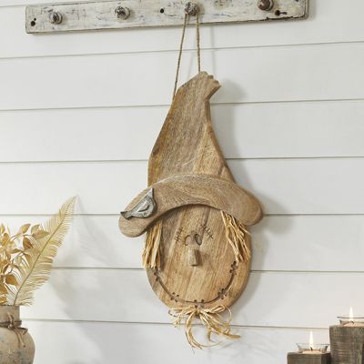 Rustic Natural Wood Hanging Scarecrow