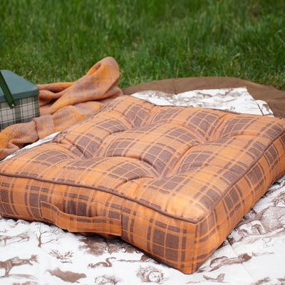 Rustic Orange Tartan Plaid Floor Cushion