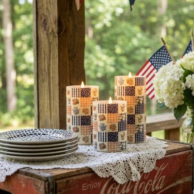 Rustic Patchwork Glass LED Candle Set of 3