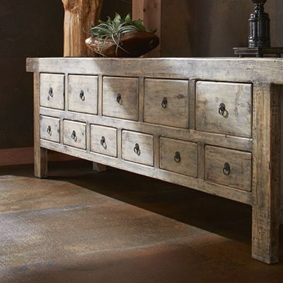 Rustic Pine Wood Drawer Bank