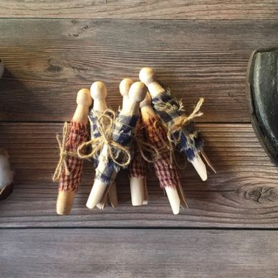 Rustic Plaid Fabric Wrapped Clothespin Set of 6