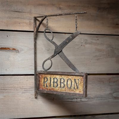 Rustic Ribbon Shop Hanging Metal Sign