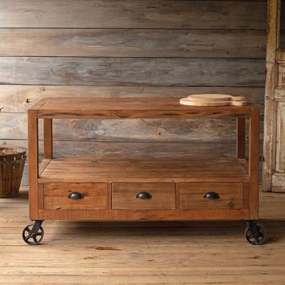 Rustic Rolling Island Cart