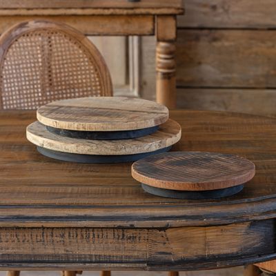 Rustic Round Wooden Platform Risers Set of 3