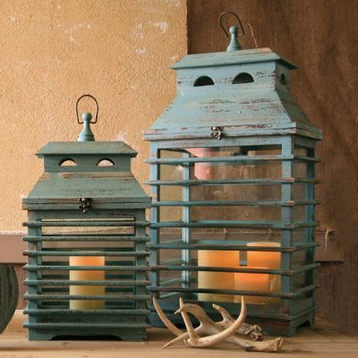 Rustic Shutter Lantern Set of 2