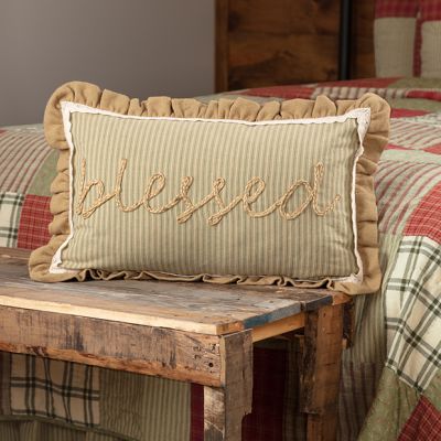 Rustic Ticking Stripe Blessed Pillow Set of 2