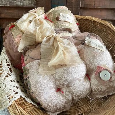 Rustic Vintage Quilt Pumpkin Pillow