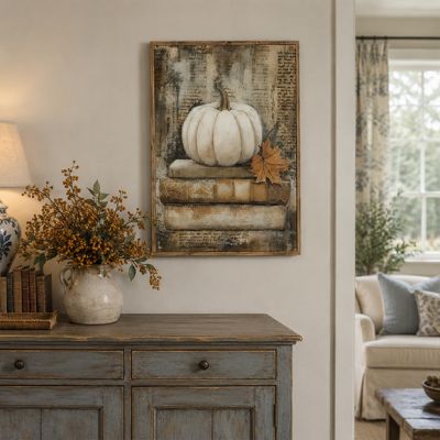 Rustic Vintage White Pumpkins 3 Canvas Printed Wall Art