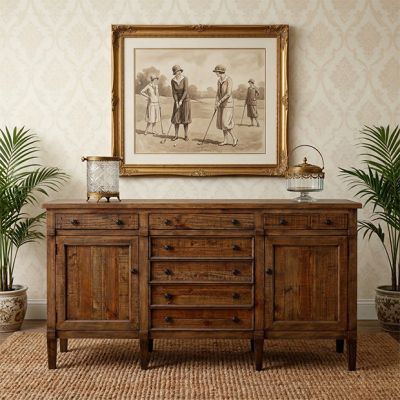 Rustic Walnut Finish Sideboard