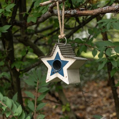 Rustic White Star Hanging Birdhouse