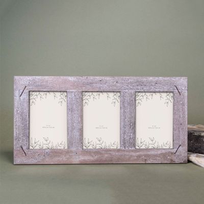 Rustic Wood Three Photo Frame With Nail Accents