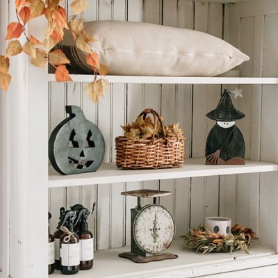 Rustic Wooden Witch with Broom Figurine