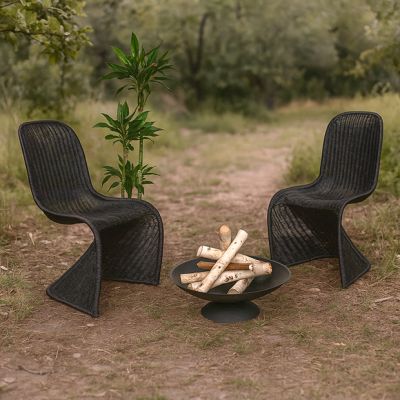 S Shape Woven Rattan Accent Chair Set of 2 Black