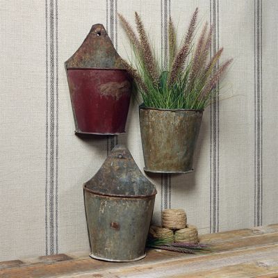 Salvaged Metal Wall Mount Bucket