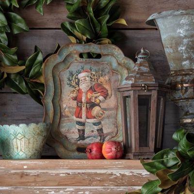 Santa Bearing Gifts Scalloped Tray