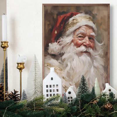 Santa in Red with Gold Framed Wall Decor