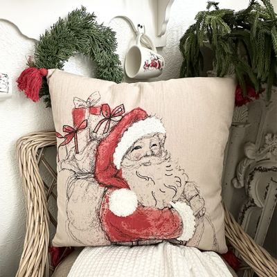 Santa With Gifts Tasseled Throw Pillow