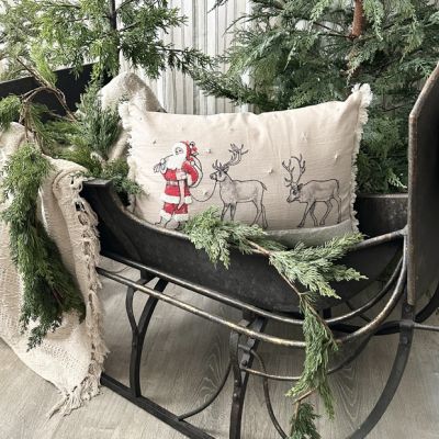 Santa with Reindeer Printed Lumbar Pillow