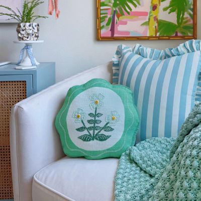 Scalloped Accent Pillow With Embroidered Flowers