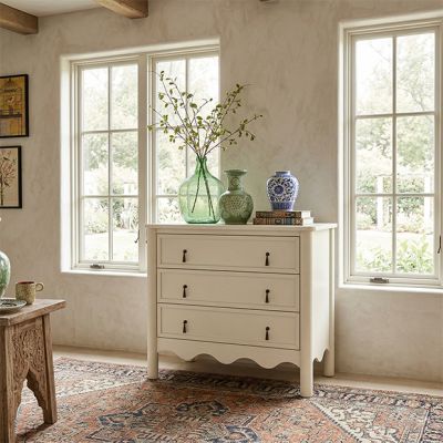 Scalloped Apron 3 Drawer Oak Nightstand