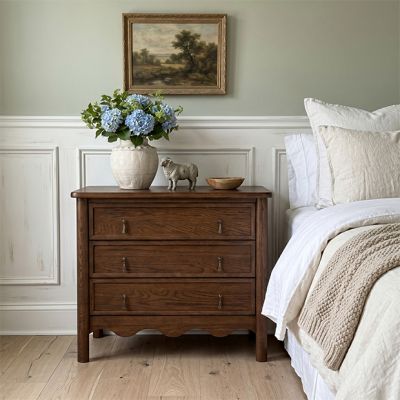 Scalloped Apron 3 Drawer Oak Nightstand