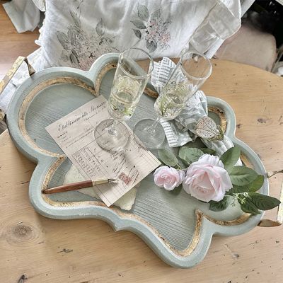 Scalloped Decorative Tray with Gold Trim