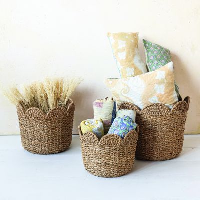 Scalloped Edge Round Basket Set of 3