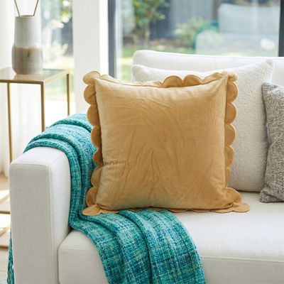 Scalloped Edge Square Velvet Throw Pillow