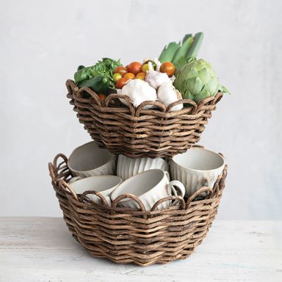 Scalloped Edge Vine Basket Set of 2