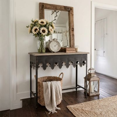Scalloped Edge Wood and Metal Table