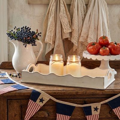 Scalloped Farmhouse Wooden Display Tray