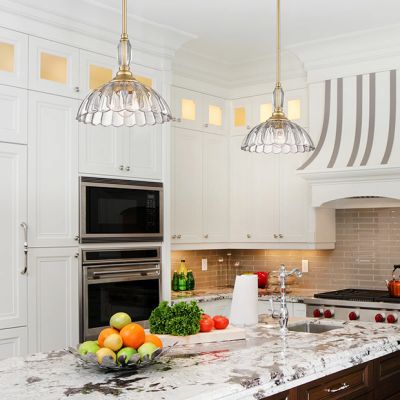 Scalloped Glass Single Light Pendant Brushed Champagne Bronze