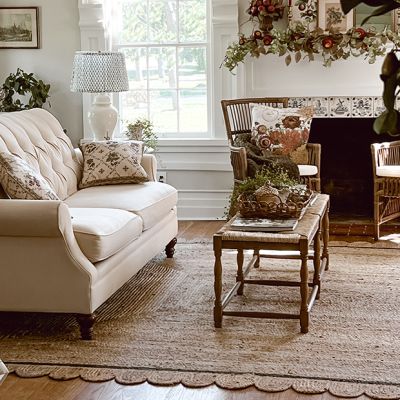 Scalloped Jute Blue Trim Area Rug