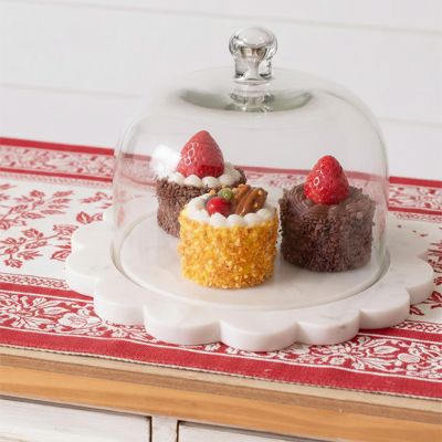 Scalloped Marble Tray with Glass Cloche