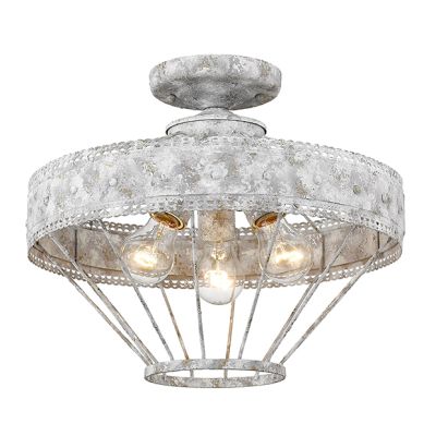 Scalloped Metal Work 3 Bulb Semi Flush Light In Oyster