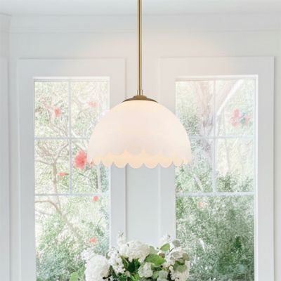 Scalloped Opal Glass Shade Pendant Light