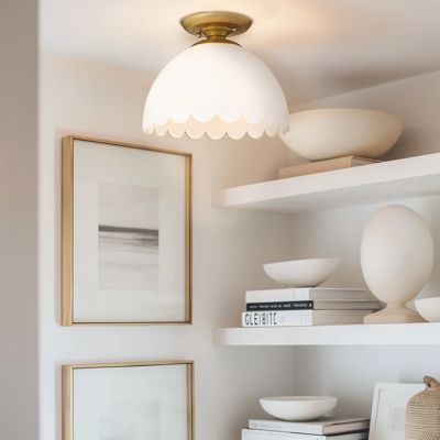 Scalloped Opal Glass Shade Semi Flush Ceiling Light