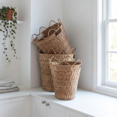 Scalloped Rattan Nesting Baskets Set of 3