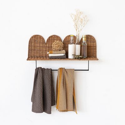 Scalloped Rattan Wicker Wall Shelf