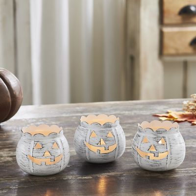 Scalloped Rim Jack O Lantern Tealight Holder Set of 3