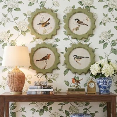 Scalloped Round Bird Print Set of 4