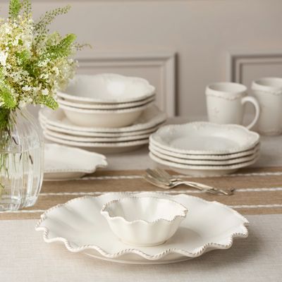 Scalloped Scrollwork Stoneware 2 Piece Chip and Dip Server
