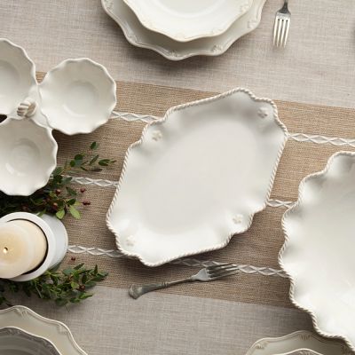 Scalloped Scrollwork Stoneware Oval Platter 13 Inch