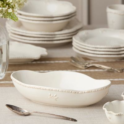 Scalloped Scrollwork Stoneware Oval Serving Bowl